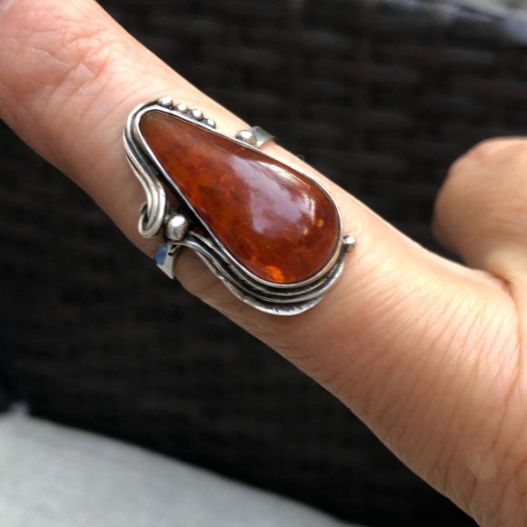 Amber and Silver Ring